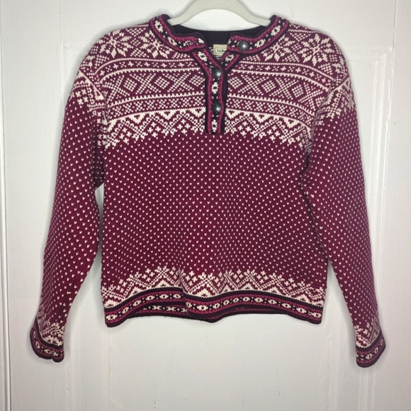 LL Bean Fair Isle Quarter Button Up Sweater Woman's Small - Picture 1 of 6